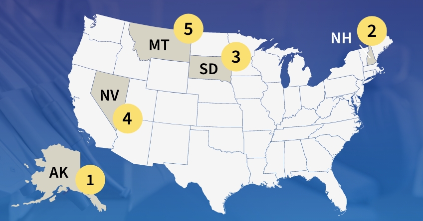 Map of the best states to practice dentistry